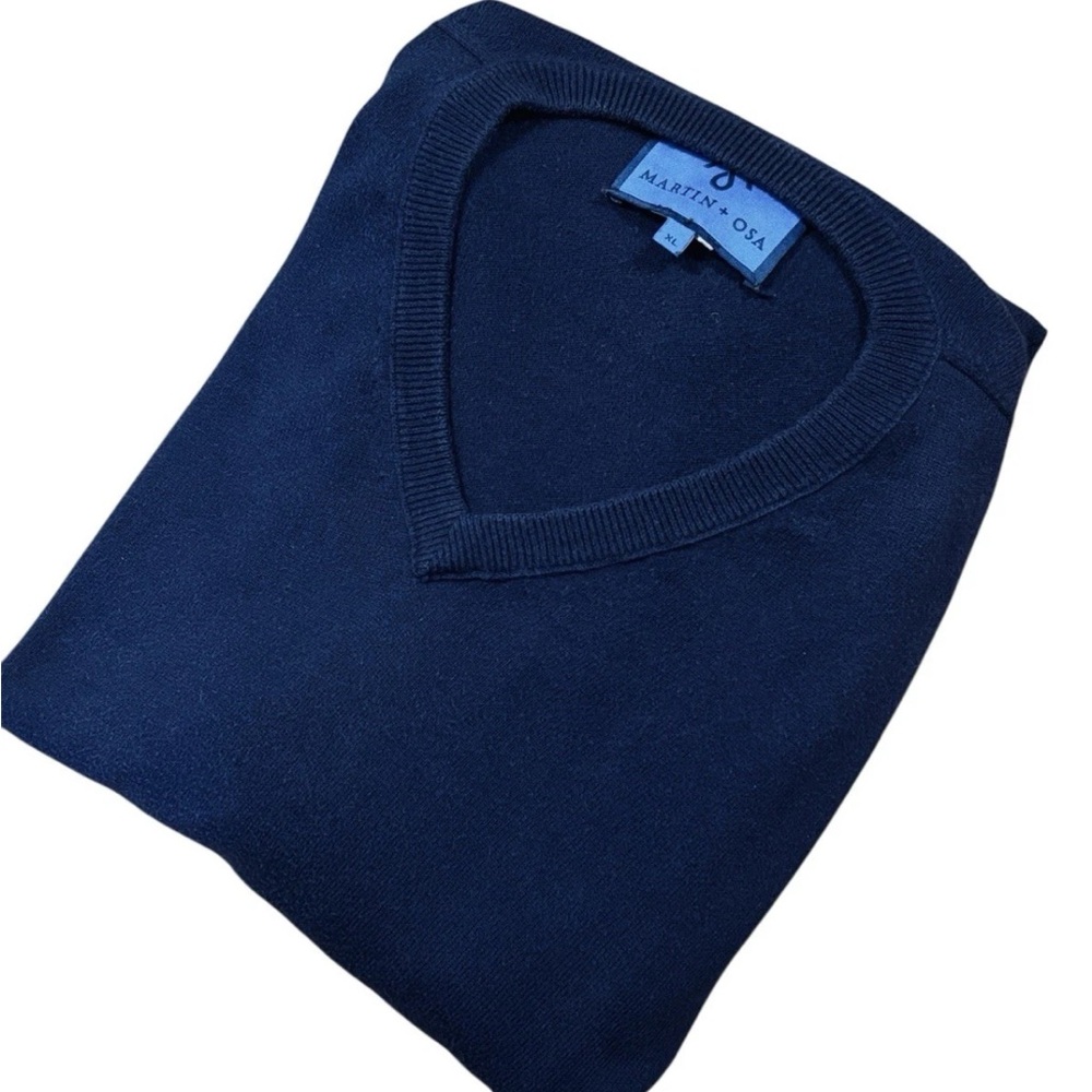 MARTIN + OSA MENS NAVY CASHMERE/COTTON BLEND V NECK SWEATER SIZE XL